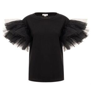 NWT Alexander Mcqueen Black T-shirt dress poof tulle design Size 8 M 44